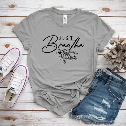 Just Breathe T-Shirt | Soft Cotton Boho Yoga Inspirational Gift Tee