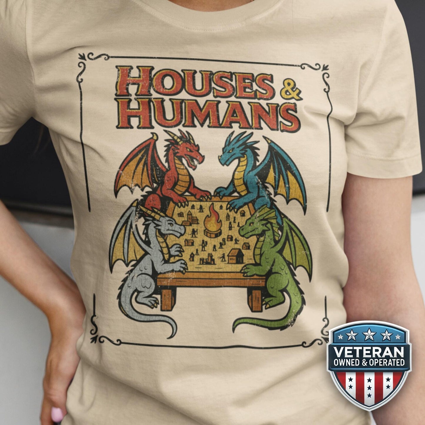 Dungeons and Dragons Houses T-Shirt | Funny DnD Parody Tee | Retro Dungeon Master Gamer Gift