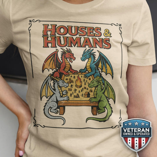 Dungeons and Dragons Houses T-Shirt | Funny DnD Parody Tee | Retro Dungeon Master Gamer Gift
