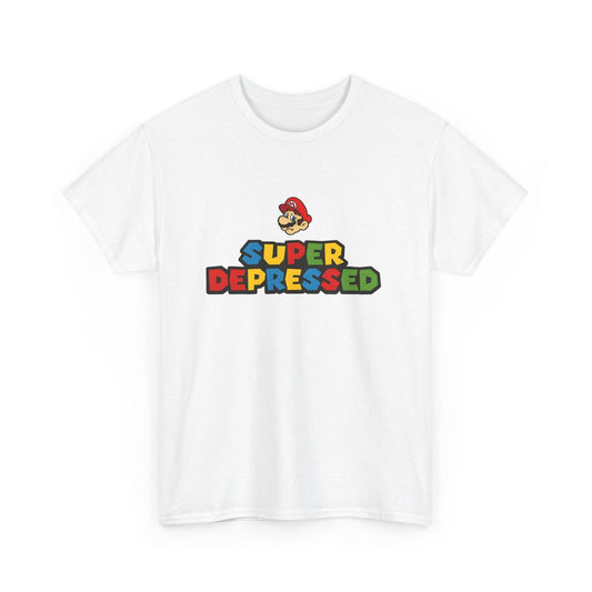 Unisex Super Depressed Shirt - Funny Sad Parody Gamer Tee - Sad Gamer Graphic T-Shirt - Retro Video Game Humor Tee - Meme Gift for Him & Her