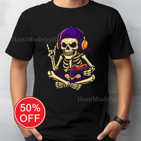 Halloween Skeleton Gamer T-Shirt for Teenage Boys - Video Game & Spooky Fun - Gift for Grandson, Gamer Lover, Halloween Costume