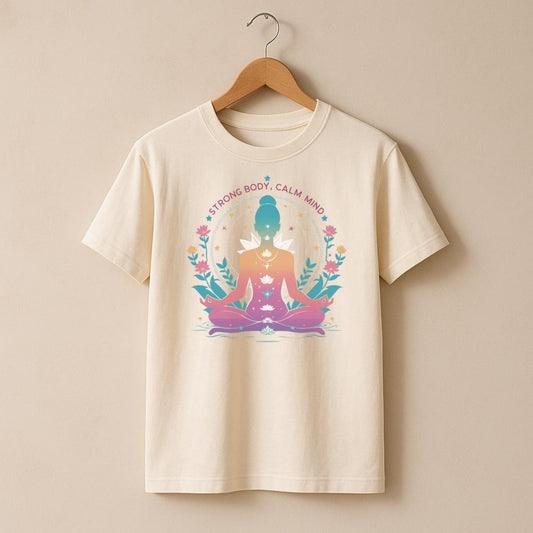 Meditating Woman Yoga T-Shirt | Strong Body Calm Mind Spiritual Tee
