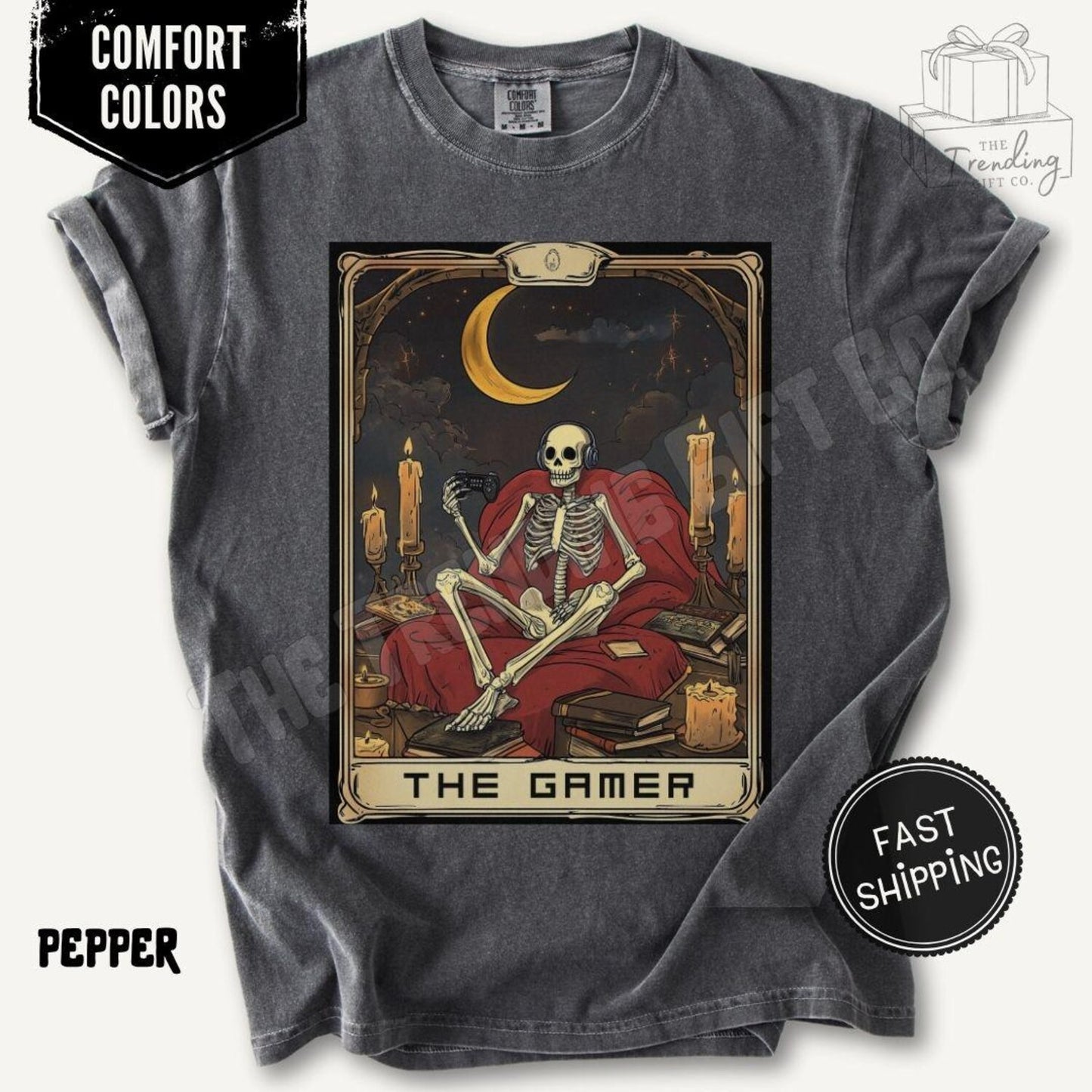 Funny Gaming Shirt, The Gamer Tarot Card Shirt, Comfort Colors Nerdy Tshirt, Unisex Skeleton Gaming Tshirt, Dark Academia Gamer Boy Gift