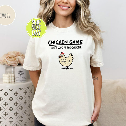 Chicken Game T-Shirt | Funny Cartoon Chicken Tee | Game Over Humor Shirt