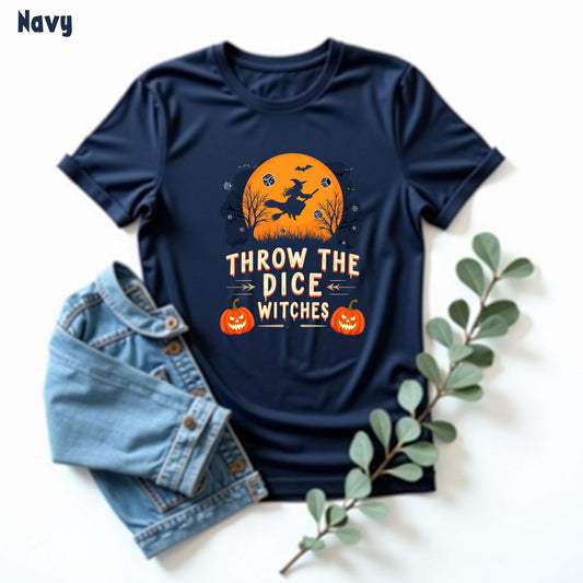 Throw The Dice Witches T-Shirt | Funny Spooky Bunco Night Tee | Halloween Game Tee
