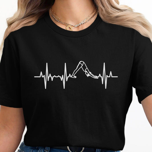 Yoga Heartbeat T Shirt Downward Dog | Fitness Workout Yoga Lover Instructor Meditation Apparel Tee Gift