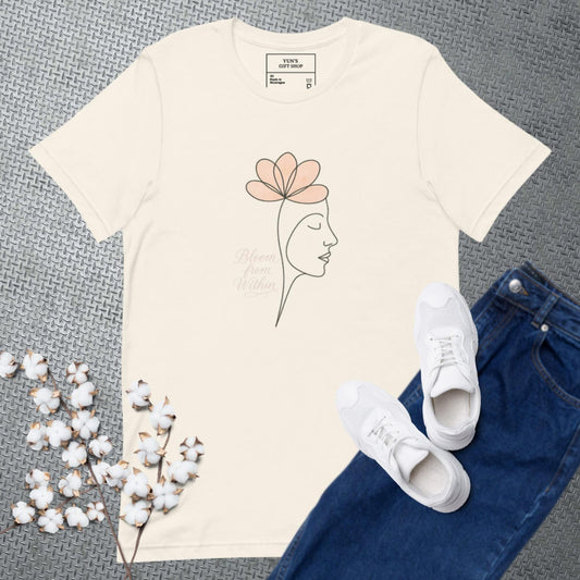 Minimalist Floral Line Art T-Shirt | Bloom From Within Self-Love Graphic Tee