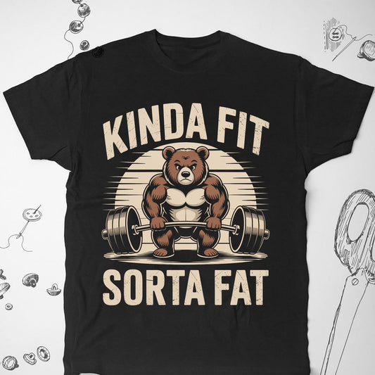 Kinda Fit Sorta Fat T-Shirt | Funny Gym Bear Weightlifting Tee | Workout T-Shirt