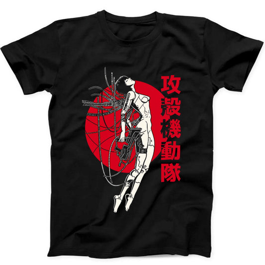 Ghost In The Shell Japanese Sun Cult Movie Meme Gamer Gift Tee Black T Shirt B481