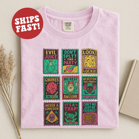 Dungeon Crawler Stamps T-Shirt: Funny RPG Gamer Tee, Critical Hit