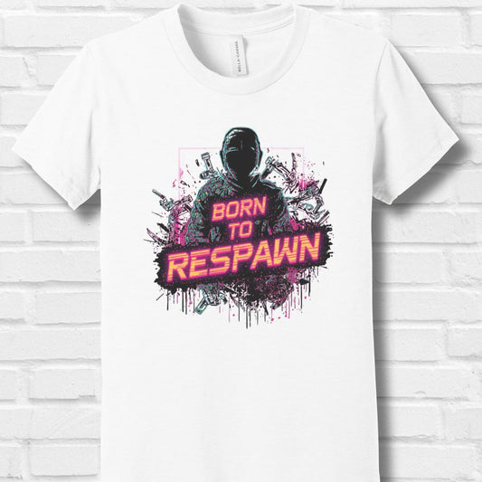 Born to Respawn Gamer T-Shirt, Funny Respawn Gaming Shirt for Teens, Cyberpunk Neon Glitch Video Game Tee, VR Gamer Shirt for Kids