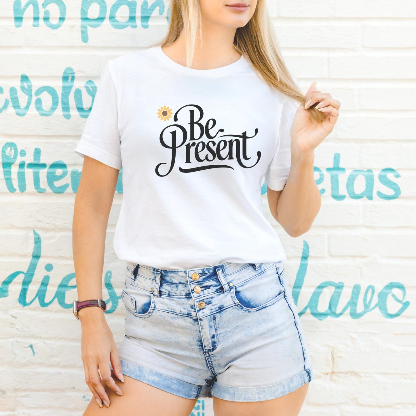 Be Present Shirt | Sunflower Positive Quote Yoga Mental Health Awareness Top Gift Tee