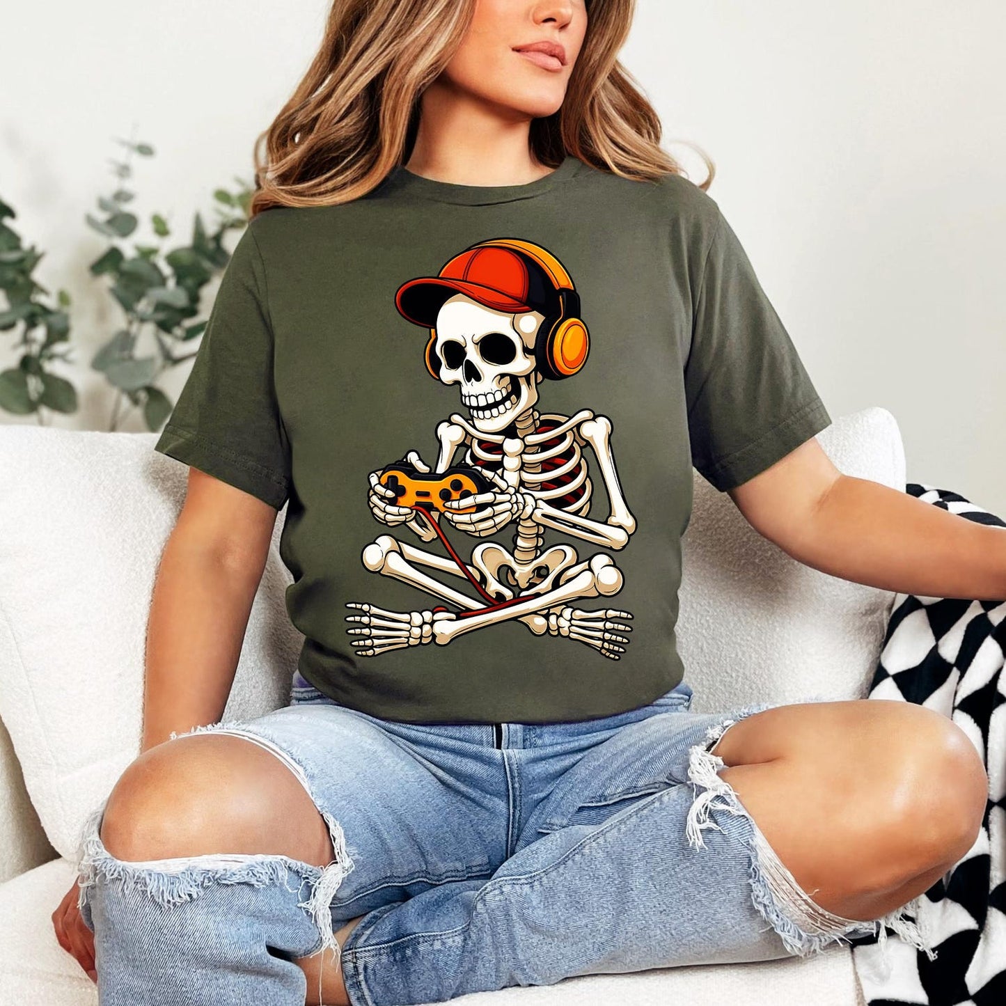 Halloween T-Shirt Halloween Skeleton Gamer T-Shirt funny skeleton shirt Sarcastic Shirt Video Games Lover Halloween T-Shirt