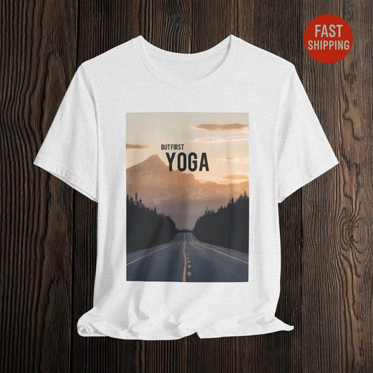 Sunset Yoga Road T-Shirt | Mountain Nature Meditation Mindful Lifestyle Gift Graphic Tee