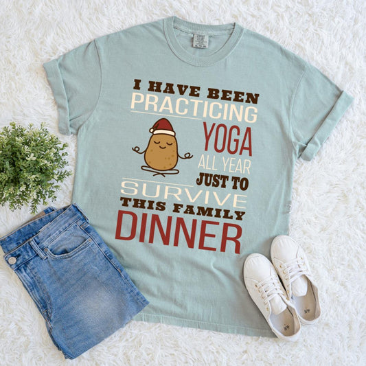 Funny Christmas Yoga Xmas Sarcastic Potato Retro Graphic Print Comfort Colors Tee