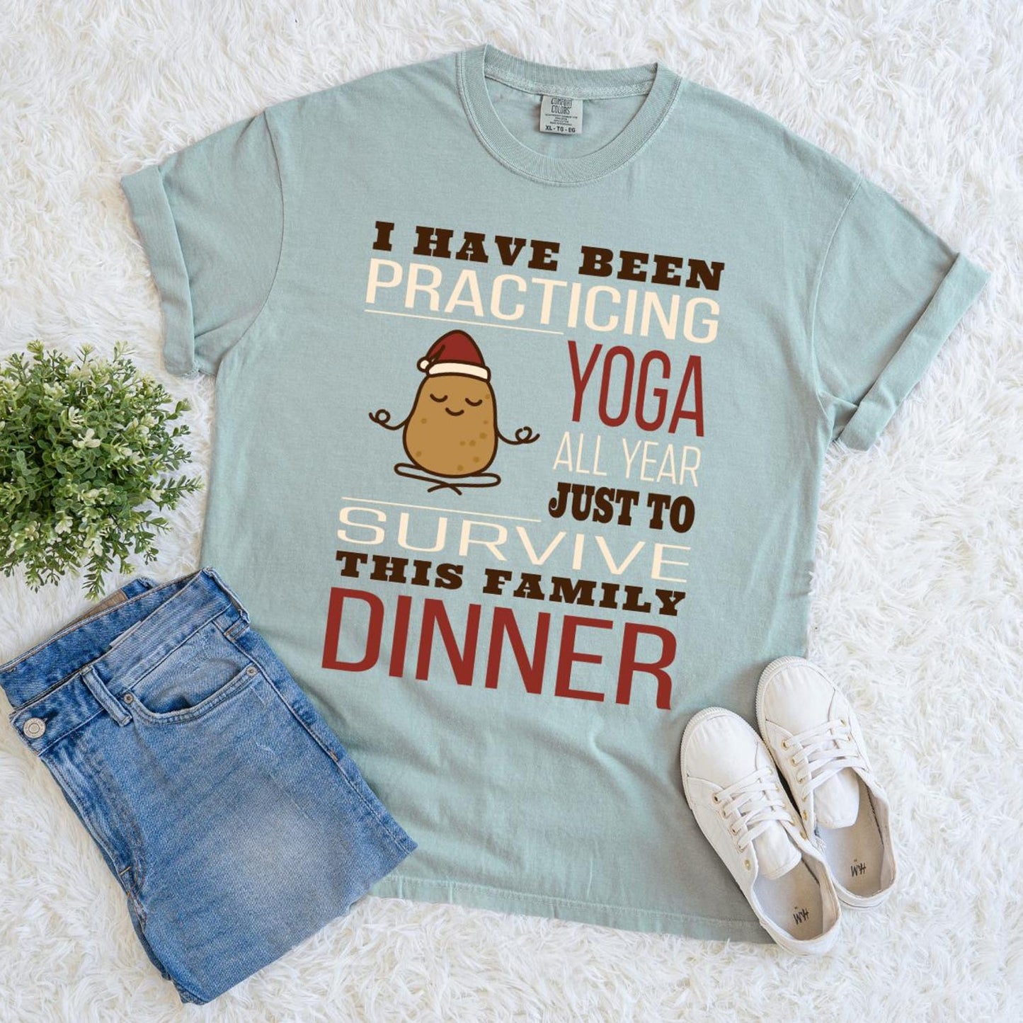 Funny Christmas Tee, Yoga Xmas Shirt, Sarcastic Potato Top, Retro Graphic Print, Comfort Colors