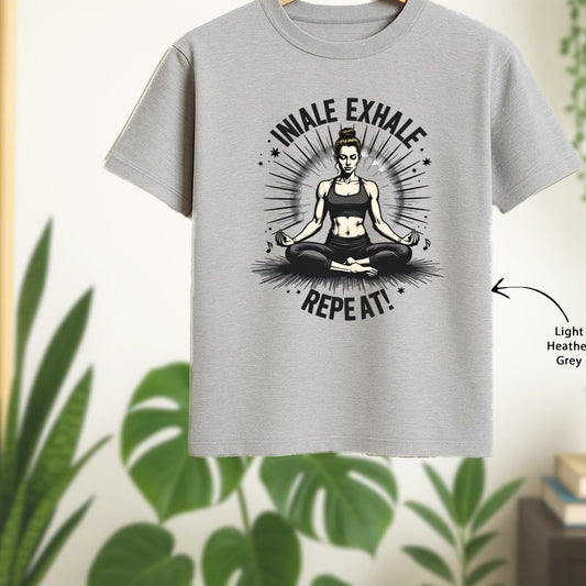 Funny Yoga Shirt: Inhale Exhale Repeat Gym Life Retro Badge Tee Gift