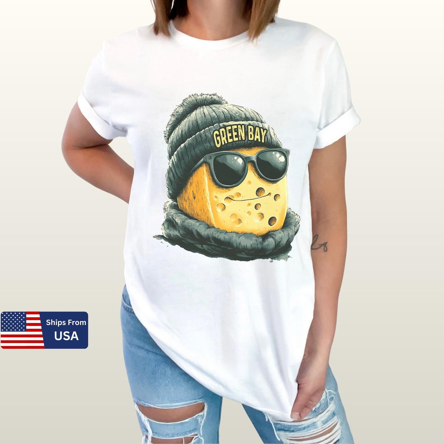 Green Bay Football Cheese T-Shirt – Funny Cheesehead Fan Tee, Cool Cheese Block Graphic, Green Bay Sports Streetwear