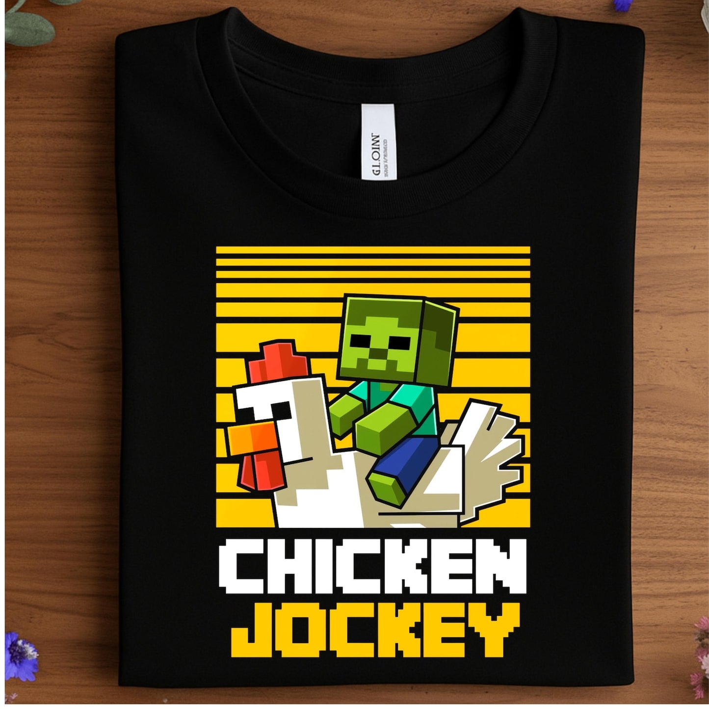 Funny Pixel Chicken Jockey T-Shirt - Retro Gamer Graphic Tee