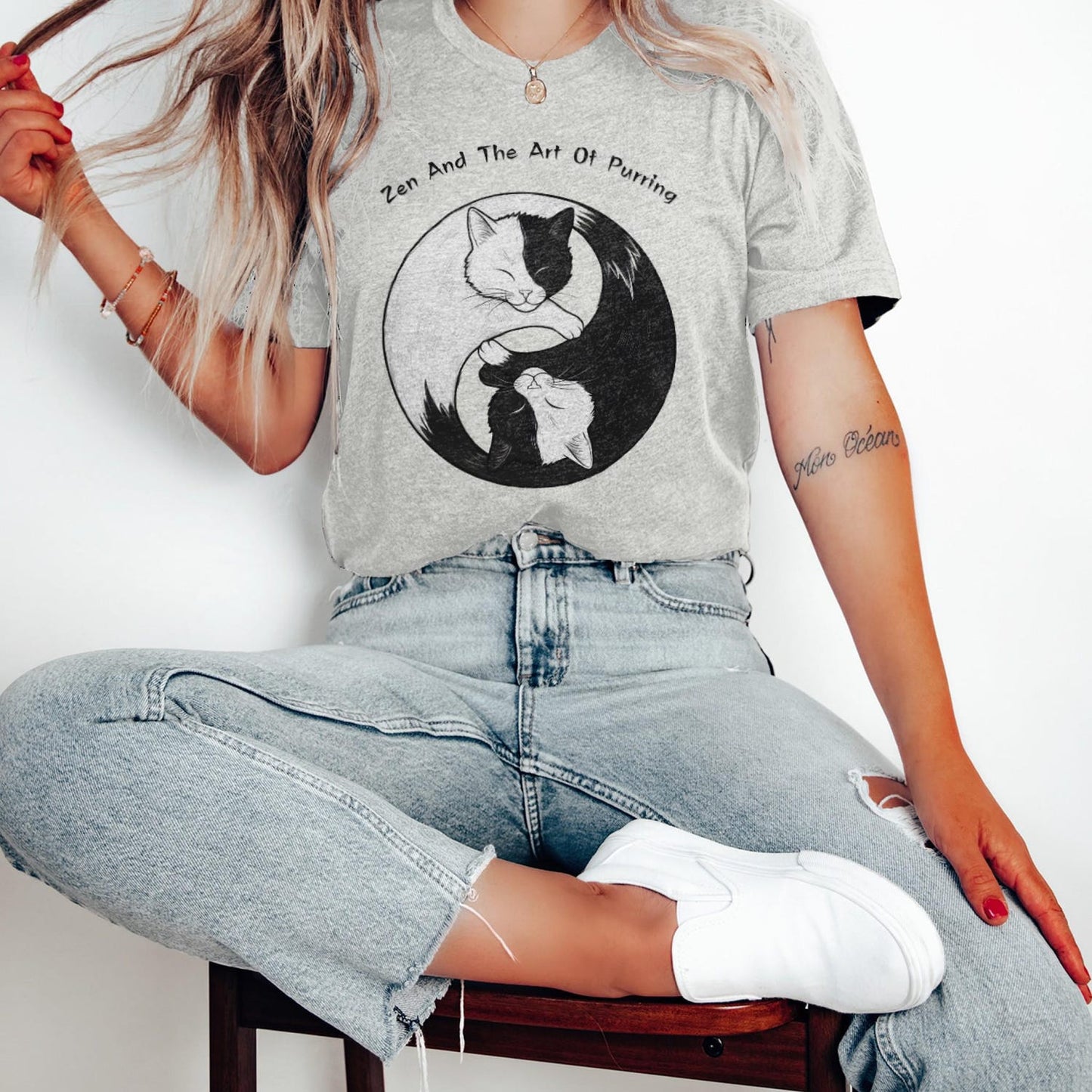 Zen And The Art Of Purring T-Shirt | Yin Yang Cats Sarcastic Spiritual Cat Mom Peace Love Meditation Tee Gift