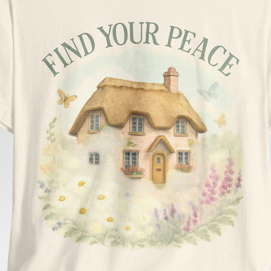Find Your Peace Cottagecore Graphic Tee: Inspirational Unisex Shirt for Calmness