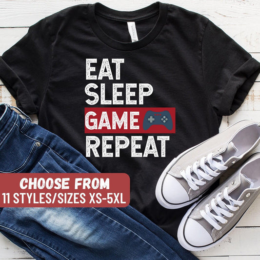 Gaming Shirt, Gamer Shirt, Video Gamer Shirt, Video Game Shirt, Funny Gamer Shirt, Funny Gaming Shirt, Game, Eat Sleep Game Repeat T-Shirt