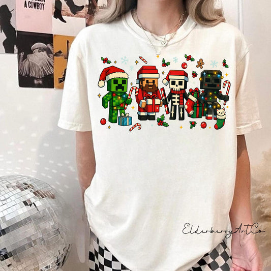 Jolly Creeper Comfort Colors Shirt | Funny Minecraft Style Christmas Tee | Holiday Gaming Top