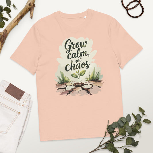 Grow Calm Not Chaos T-Shirt | Eco Mindfulness Nature Quote Sustainable Earth Lovers Tee