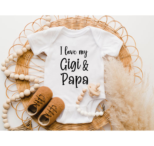 I Love My Gigi and Papa Onesie®, Baby Onesie®, Grandparents Onesie®, Cute Grandma and Grandpa Baby Onesie®, Pregnancy Announcement,I Love My