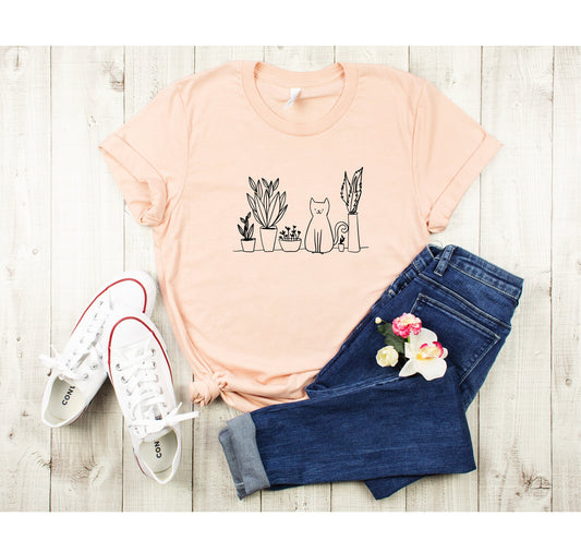 Cats and Plants Shirt, Plant lady, Plant lover, Women Cat Lover, Gift for Cat Mom, plant lover gift shirt Cat Tee, Succulent Gift shirt