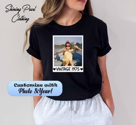Custom Photo and Year Shirt, Custom Birthday Shirt, 50th Birthday Shirt, Vintage 1975 Shirt, Custom Birthday Gift, Polaroid Photo Shirt