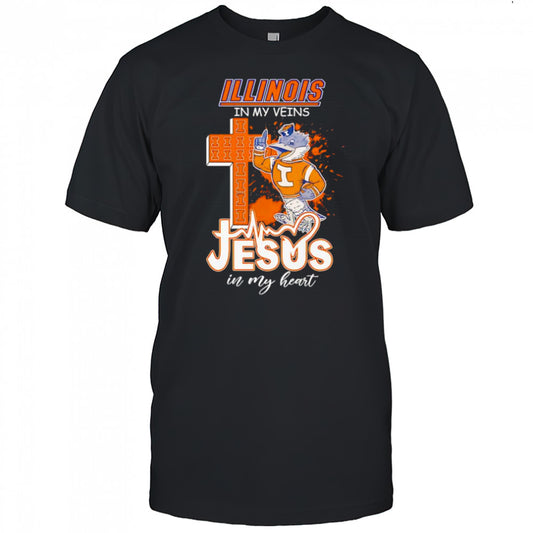 Illinois in my veins Jesus in my heart mascot shirt