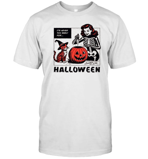 Its Never Too Early For Halloween , Spooky Season Halloween Trendy Retro Mama Witch Cat Tee T Shirt