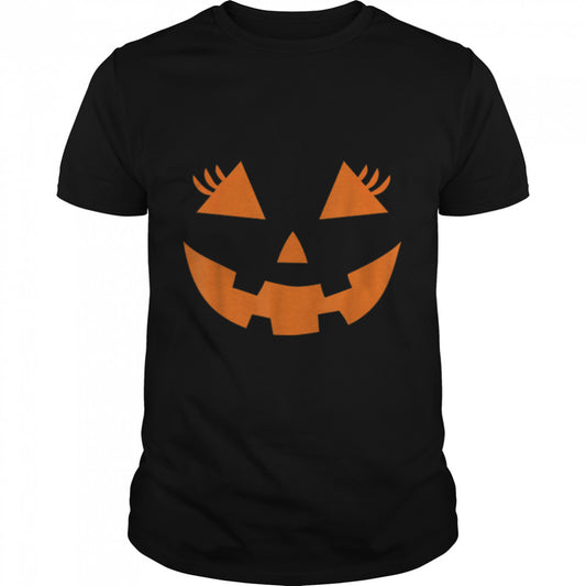 Jack o Lantern cute pumpkin face with eyelashes halloween T Shirt B0B9SQ1PS3