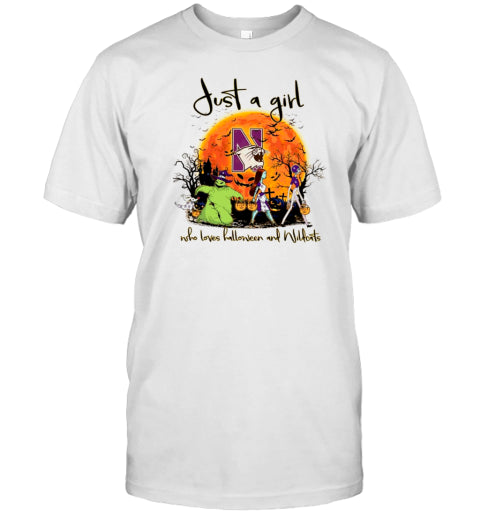 Just A Girl Who Love Halloween And Northwestern Wildcats Football T Shirt