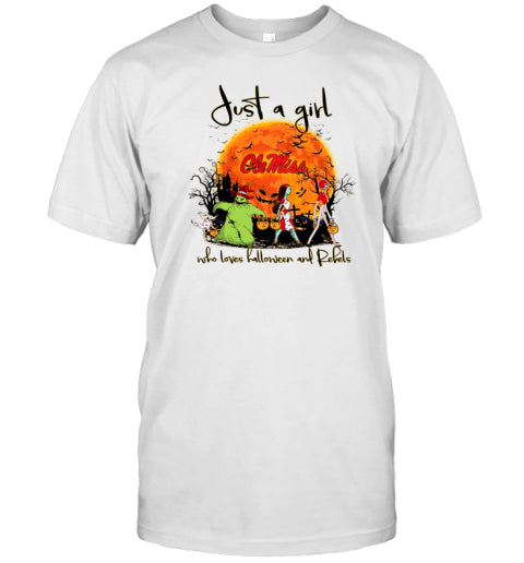 Just A Girl Who Love Halloween And Ole Miss Rebels Football T Shirt