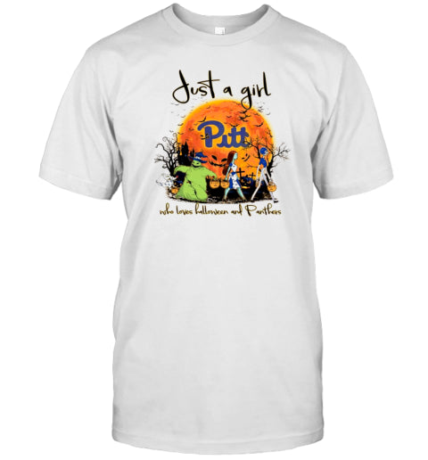 Just A Girl Who Love Halloween And Pitt Panthers Football T Shirt