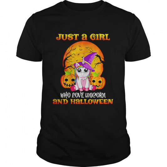 Just a girl who love unicorn and halloween shirt