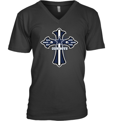 The Orange Crusader Cross Dallas Cowboys V Neck T Shirt