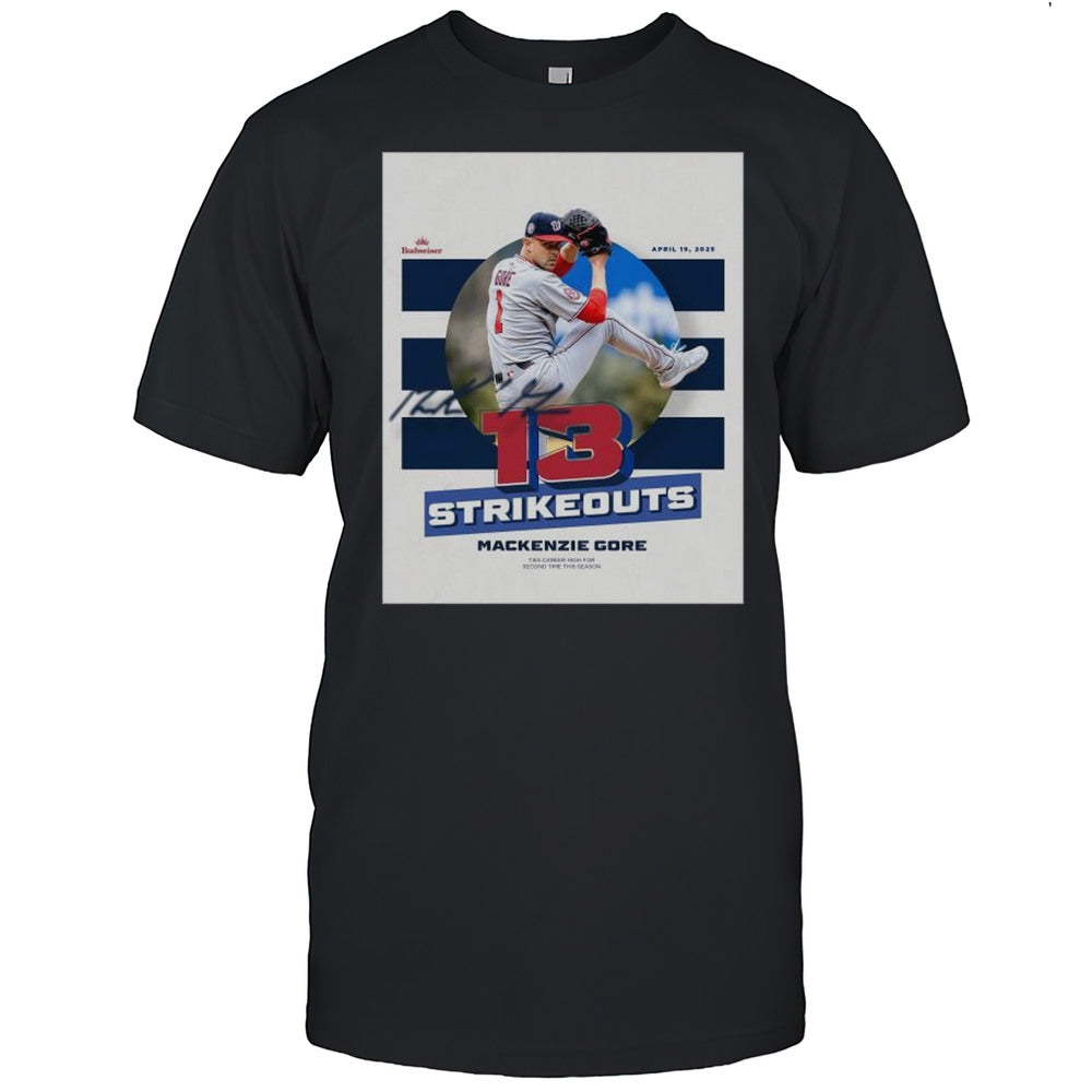 MacKenzie Gore Washington Nationals Strikeouts Ties Career High For Second Time This Season April 19 2025 Signature T shirt