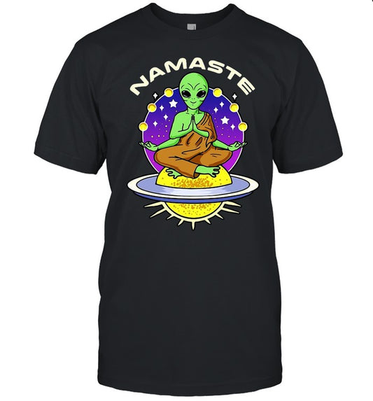 Meditating Alien Yoga Namaste T shirt
