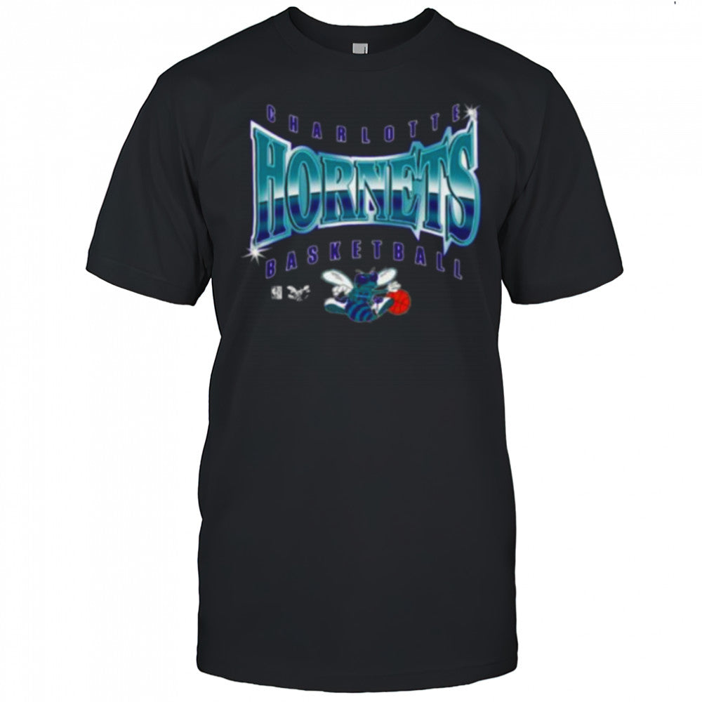 Men’s Mitchell &amp; Ness Black Charlotte Hornets Worldwide Collection Glow Up T Shirt