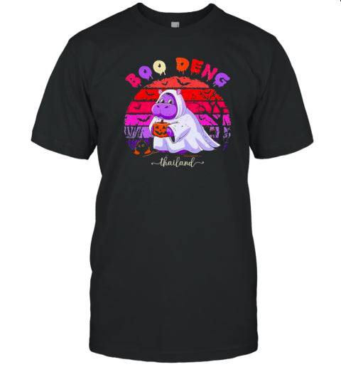 Moo Deng Hippo Baby Pygmy Hippopotamus Fun Halloween Retro T Shirt