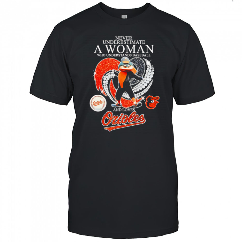 Never underestimate a woman who understands baseball and loves Baltimore Orioles mascot shirt