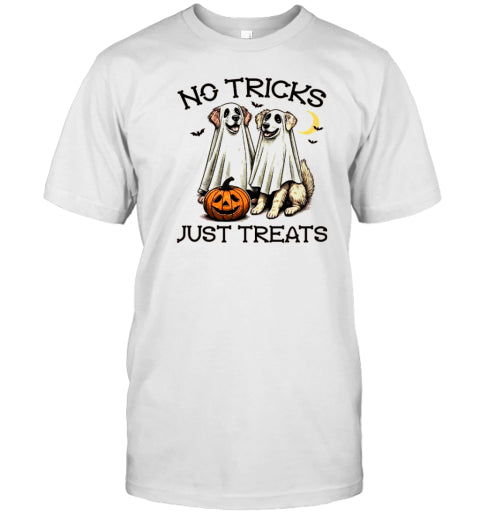 No Tricks Just Treats Dogs In Ghost Costume Funny Halloween T Shirt