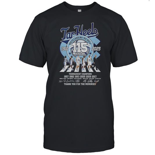 North Carolina Tar Heels Abbey Road 115 Seasons 1910 2025 Thank You For The Memories Signatures Shirt