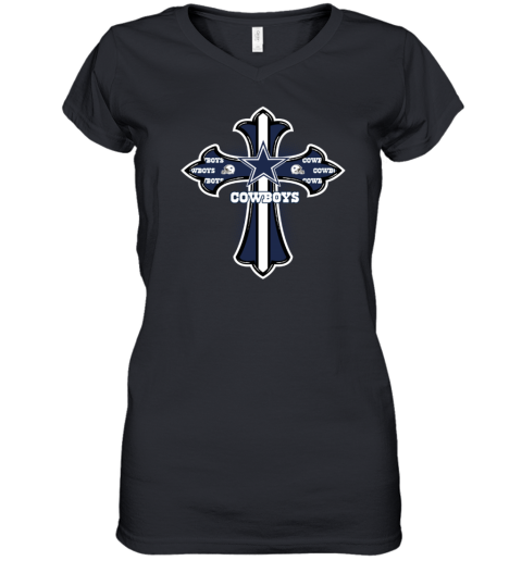 The Orange Crusader Cross Dallas Cowboys Women039S V Neck T Shirt