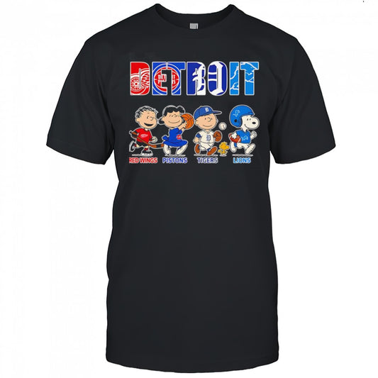 Peanuts Detroit Red Wings Pistons Tigers Lions sports shirt