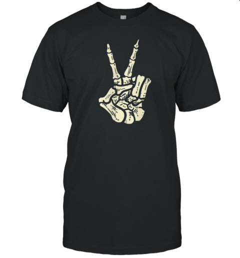 Pocket Skeleton Hand Peace Sign Cool Halloween Hippie T Shirt