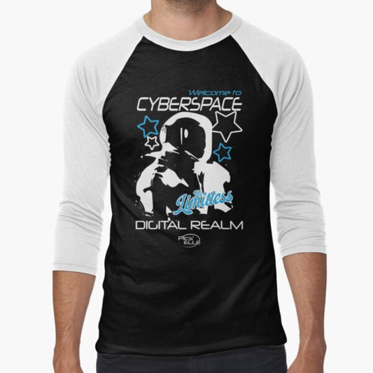 CYBERSPACE – White and blue astronaut on futuristic black background Y2K Baseball ¾ Sleeve T-Shirt for Sale by OldAesthetiX